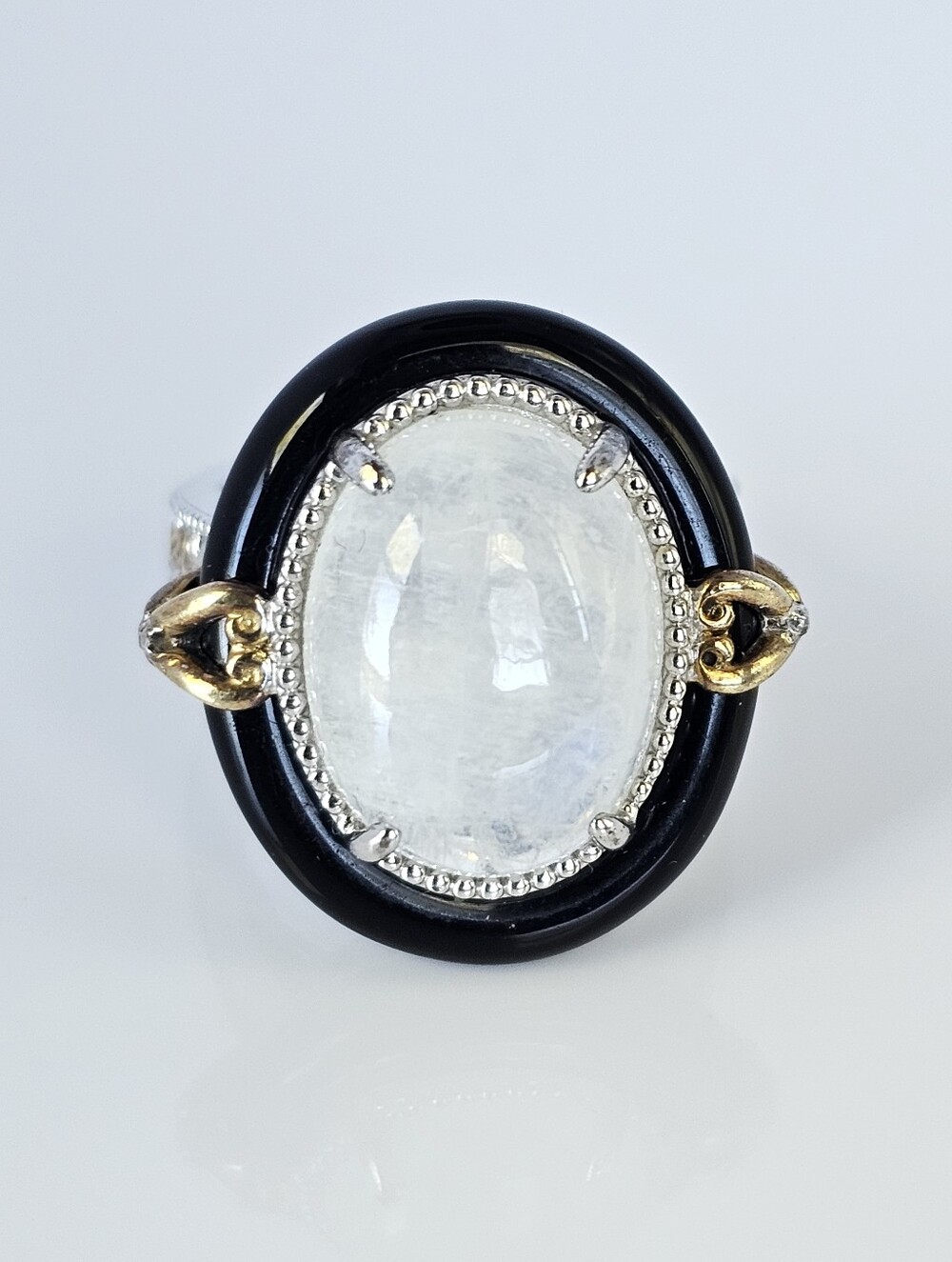 Retired Genuine Moonstone Ring Palladium Sterling Silver 18K YG Size 6!